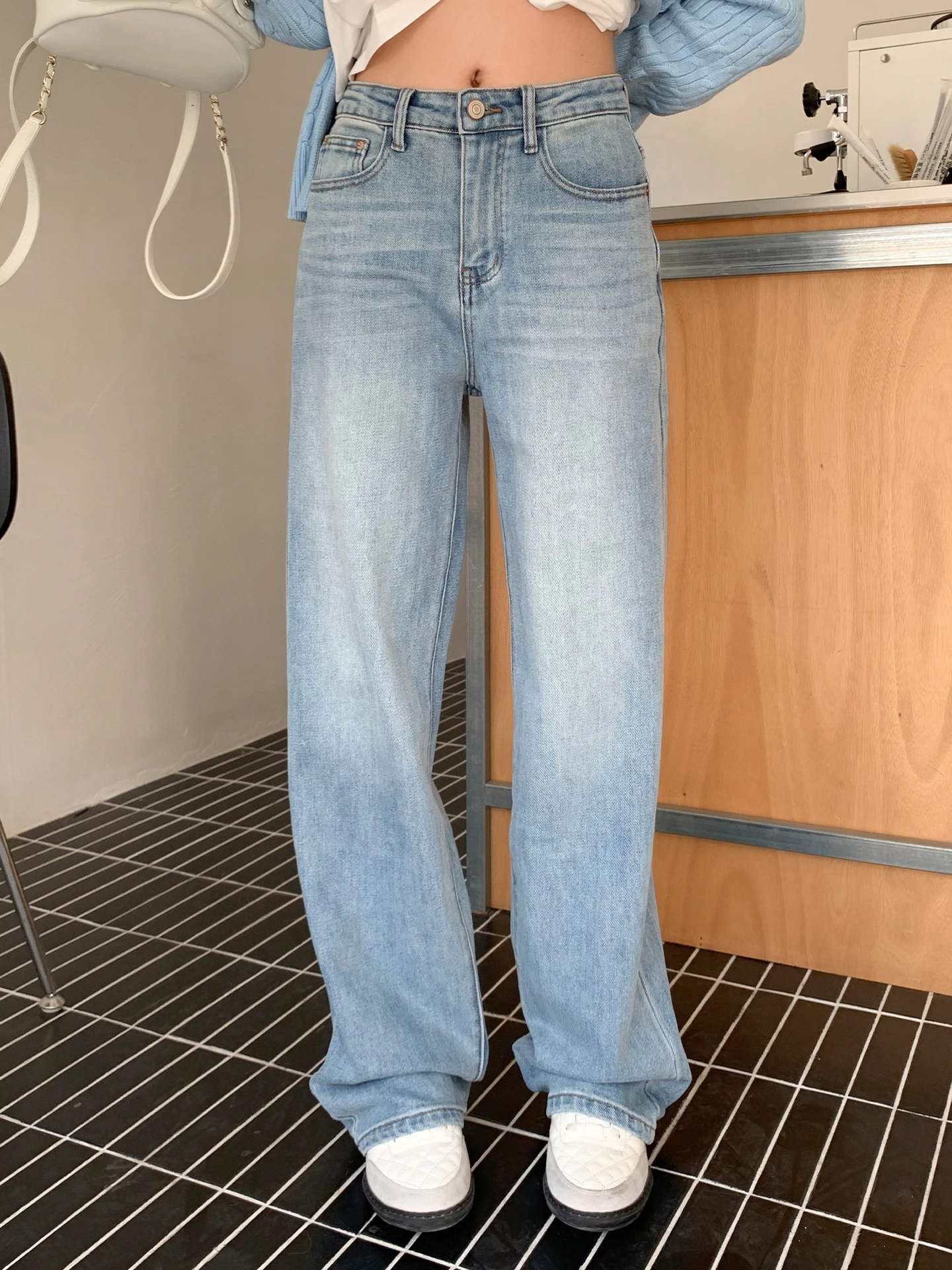 

Blue Jeans Orange Tree Where Straight Leg Narrow Version Women's Winter Loose Casual Wide Leg Pants Floor-Length Pants