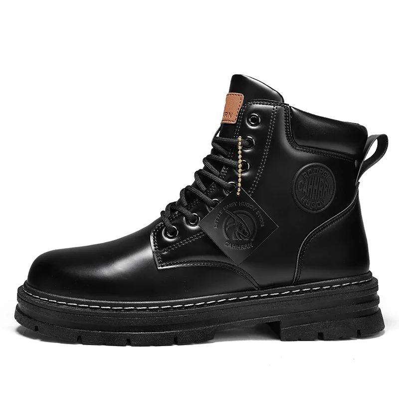 High Top Boots Men Leather Shoes Fashion Motorcycle Ankle Military Boots For Men Winter Boots Man Shoes Lace-Up Botas Hombre