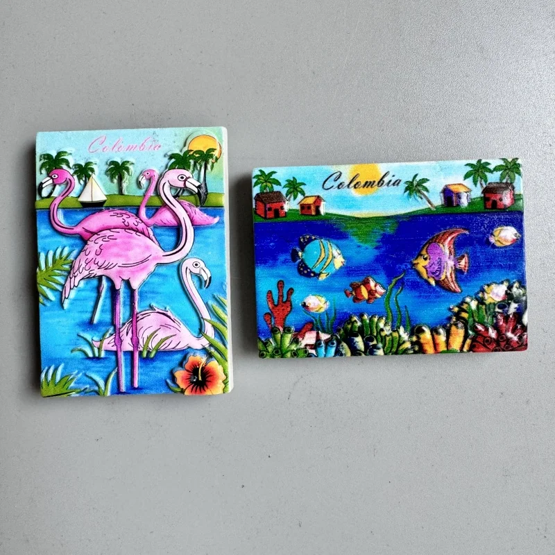 コロンビアの観光地のお土産、フラミンゴ、水中世界、冷蔵庫の磁石、コレクションギフト