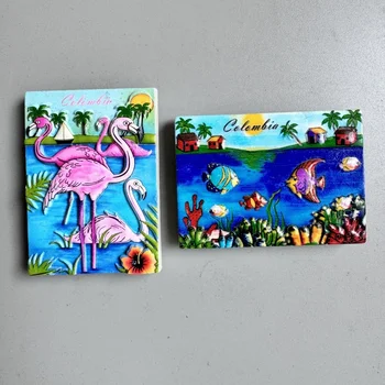 コロンビアの観光地のお土産、フラミンゴ、水中世界、冷蔵庫の磁石、コレクションギフト
