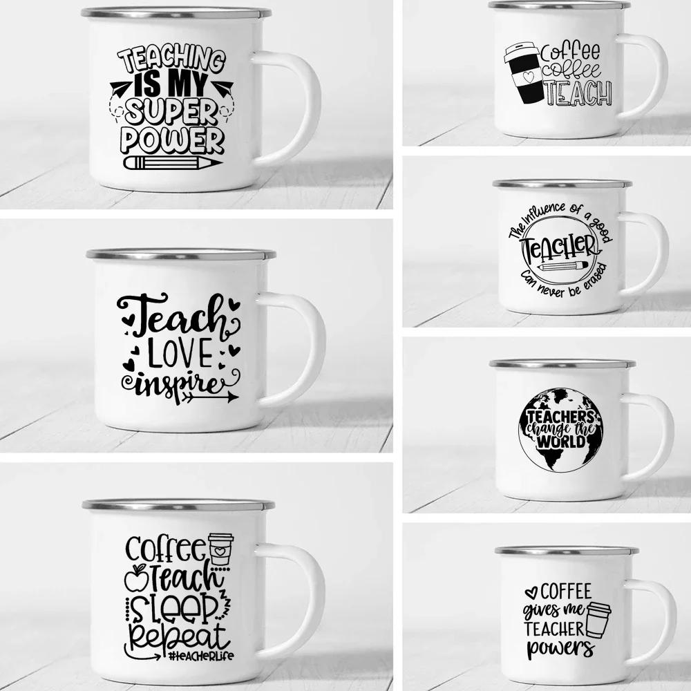 Teacher is my super power printed coffee cup enamel School Office Drinking Cups Handle Home Office milk Juice Mugs Holiday Gift