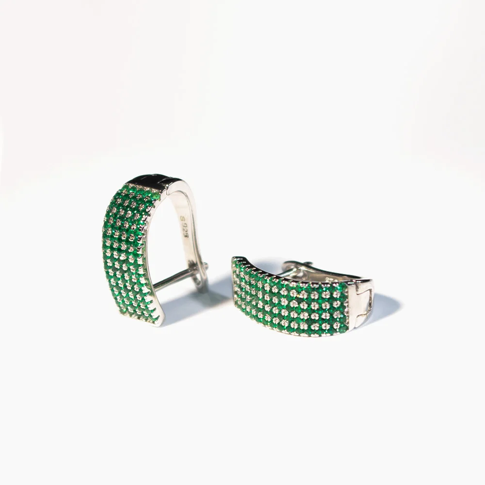 

Green Clip Earrings Paved Full Diamond Earring for Woman 925 Sterling Silver Earrings