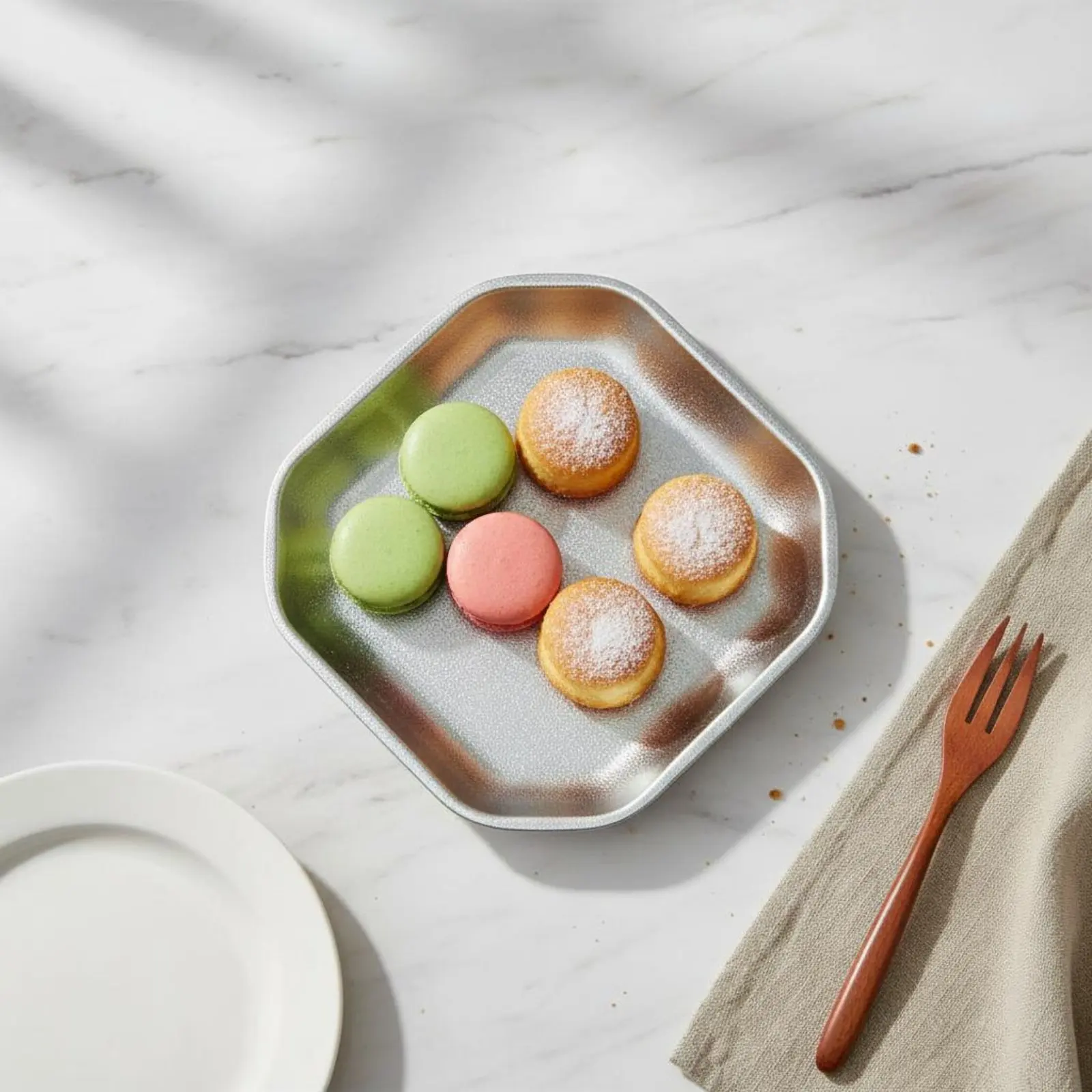 Octagonal Stainless Steel Tray Easy to Clean Square Cake Plate Embossed Metal Plate Long-Lasting Stainless Steel Tray