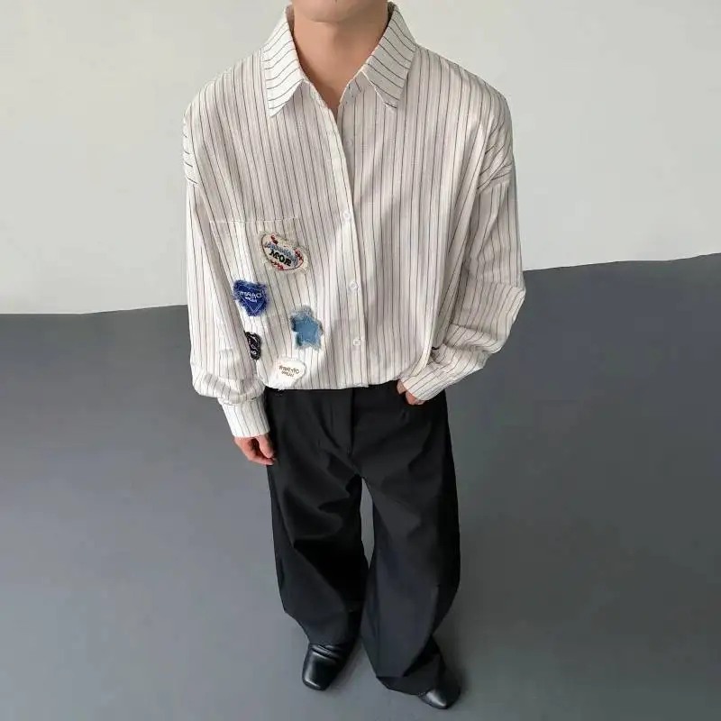 LUZHEN Casual 2026 New Stripe Printed Elegant Shirts Temperament Men's Stylish Handsome Patchwork Decorate Design Tops JY8420
