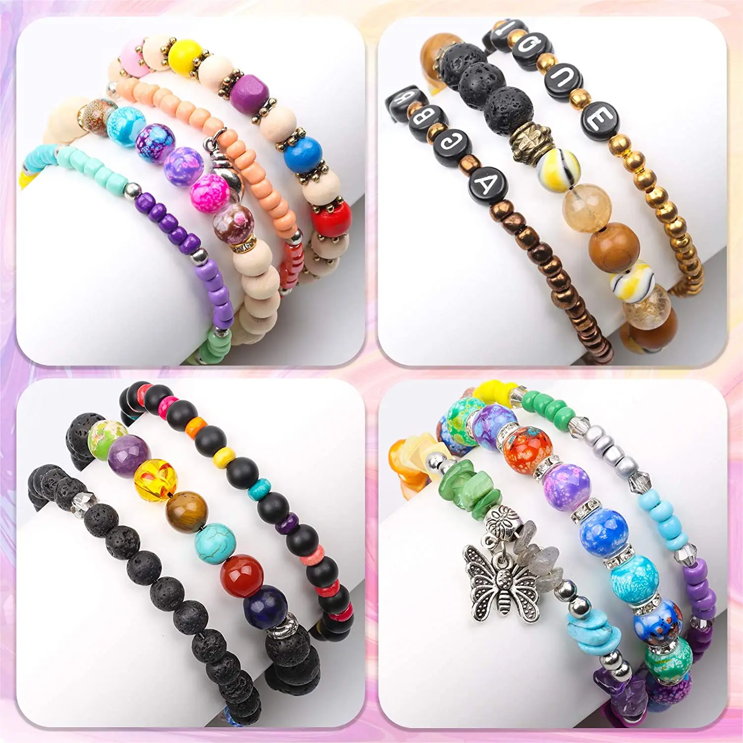 الحمم البركانية الطبيعية خزر عازل الذهب والفضة اللون البركاني الصخور الهيماتيت حجر فضفاض الخرز لصنع المجوهرات سوار DIY بها بنفسك اليدوية #6