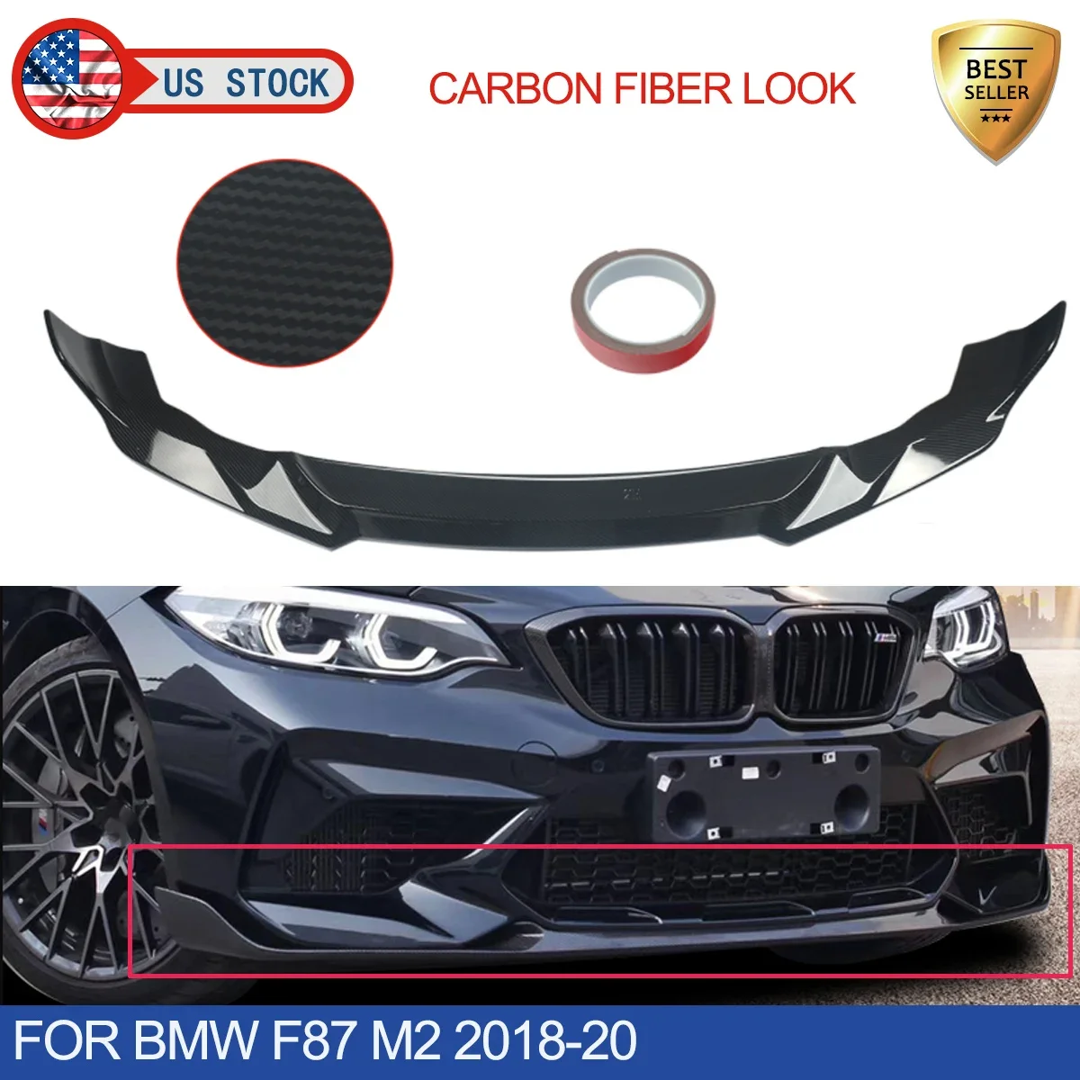 

MagicKit Carbon Fiber Look Front Bumper Lip Body Kit Spoiler Chin Splitter For 2016+ BMW 2 Series F87 M2 CS Style Accessories