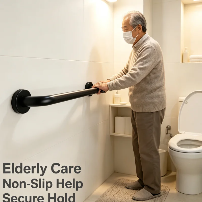Black Matte Bathroom Safety Grab Bar Wall Mounted Non Slip Assist Handle For Shower Bathtub Toilet Stability Support