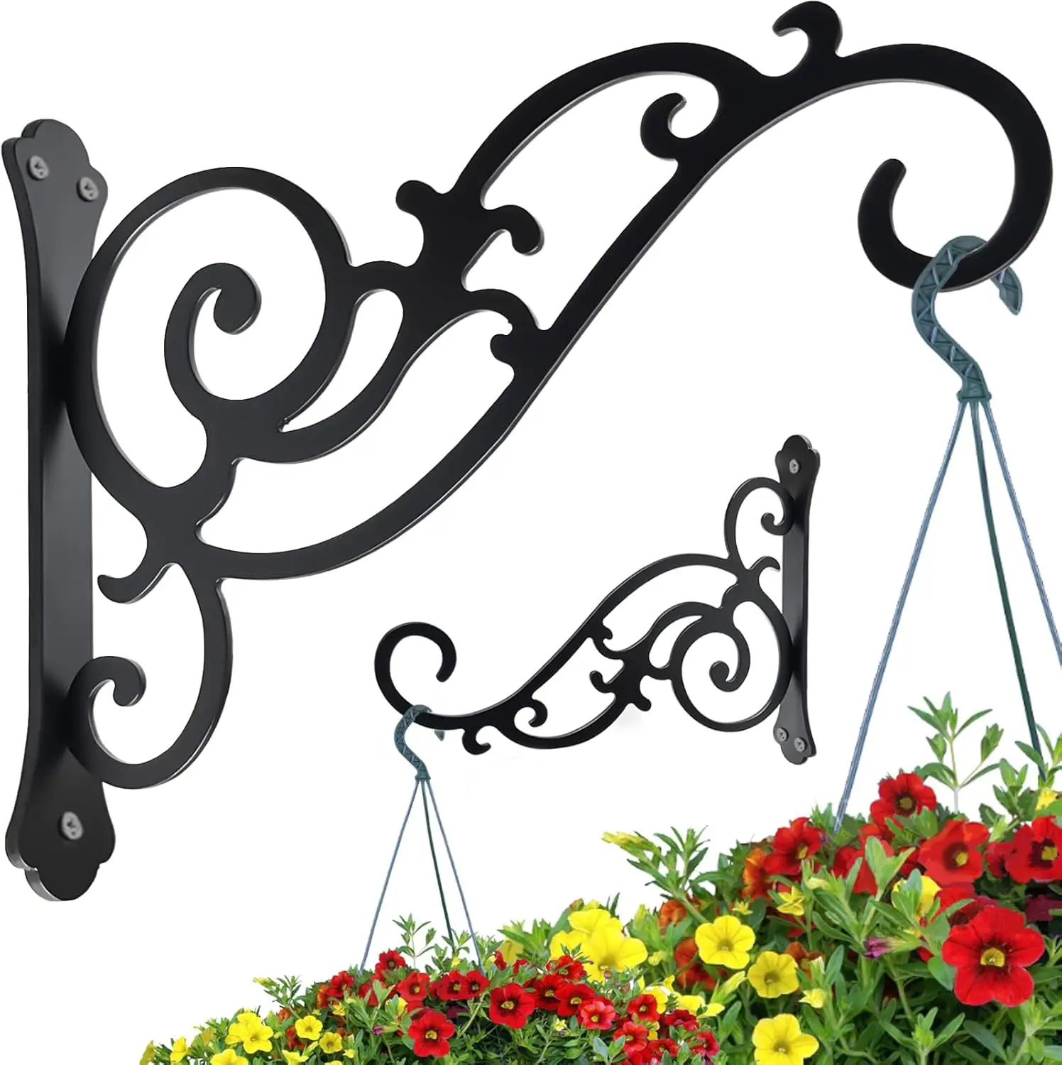 

Крючки для подвесных кашпо, 2 шт., настенные кронштейны для уличного использования, сверхпрочные кронштейны, черные железные крючки для кашпо, для комнатных и уличных растений