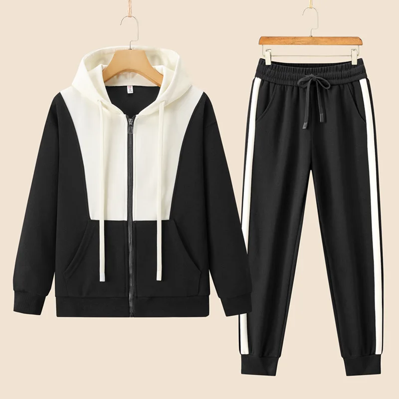 Custom logo sports suit women's slimming two-piece hoodie coat New two-piece suit cotton loose