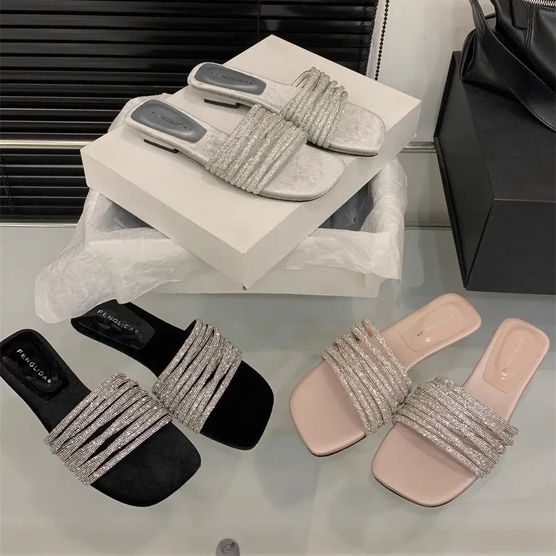 

2025 New Type of Rhinosin Flat Cool Slippers Women Wear The New Summer Baobai Open Toe Line with Skirt Soft Soled Sandals