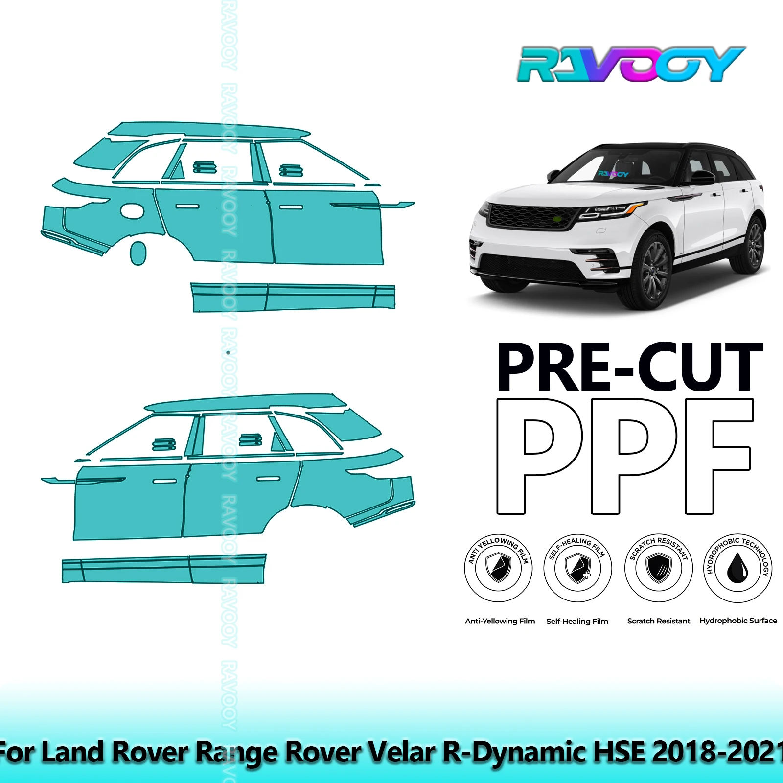 

For Land Rover Range Rover Velar R-Dynamic HSE 2018-2021 8.5mil Pre-Cut PPF Door & A/B Pillar Kit TPU Paint Protection Film Set