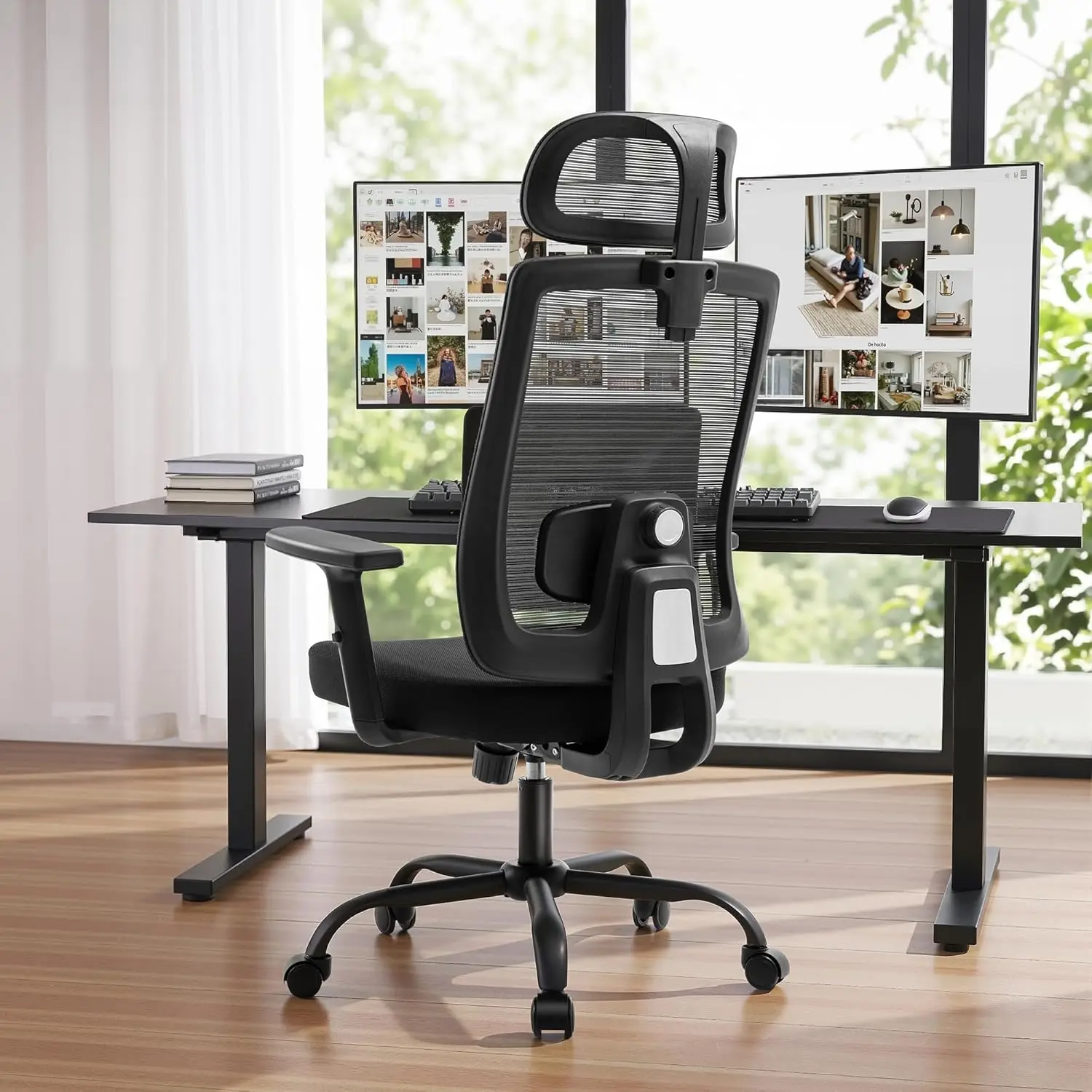 Ergonomic Office Chair with Adjustable Lumbar Support & Headrest, High-Back Mesh Computer Chairs 90-135° Tilt Lock, Executive Ch view 2