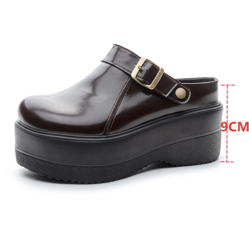 

Style High-Heeled Women's Slippers Thick-Soled Metal buckle Closed-Toe Half-Slippers Women 9cm summer Lolita Style female Shoes