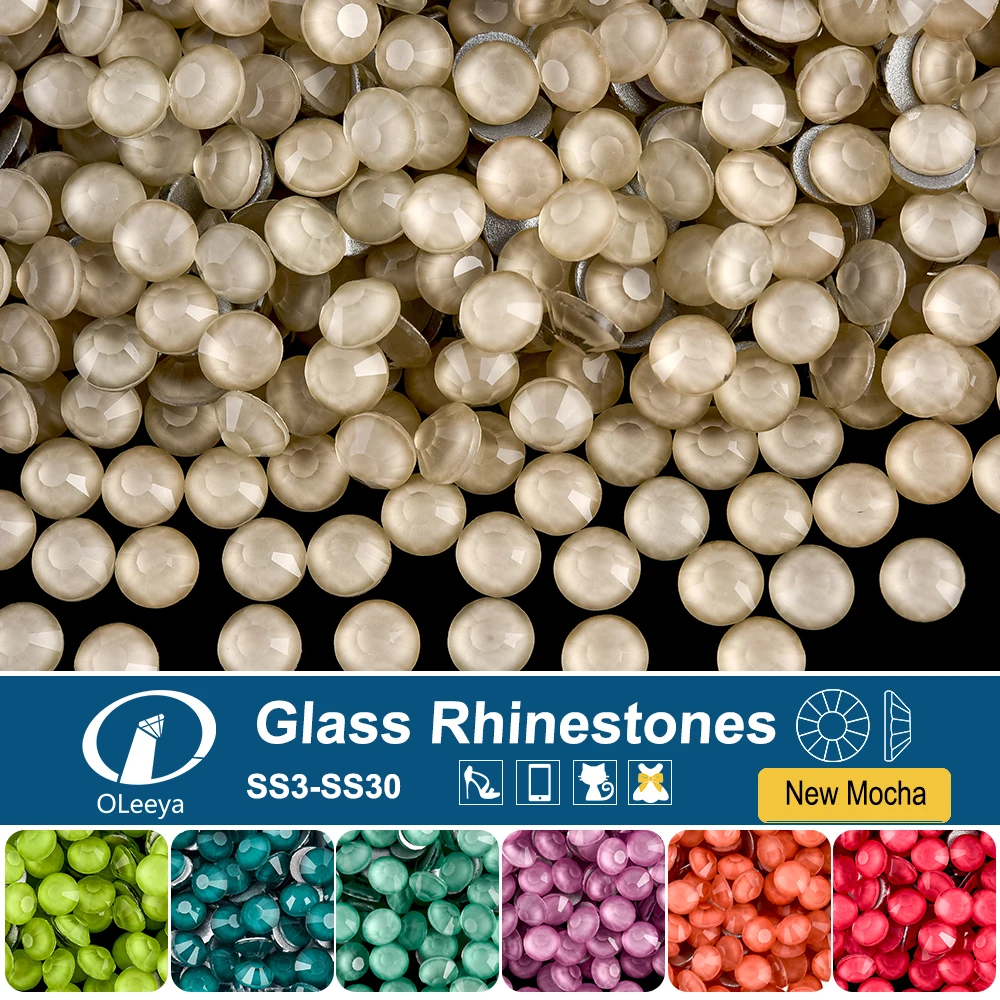 OLeeya 2025 nuevo Mocha diamantes de imitación brillo cristal SS6-SS30 vidrio sin fijación por calor decoración de diamantes de imitación para ropa vestidos arte de uñas