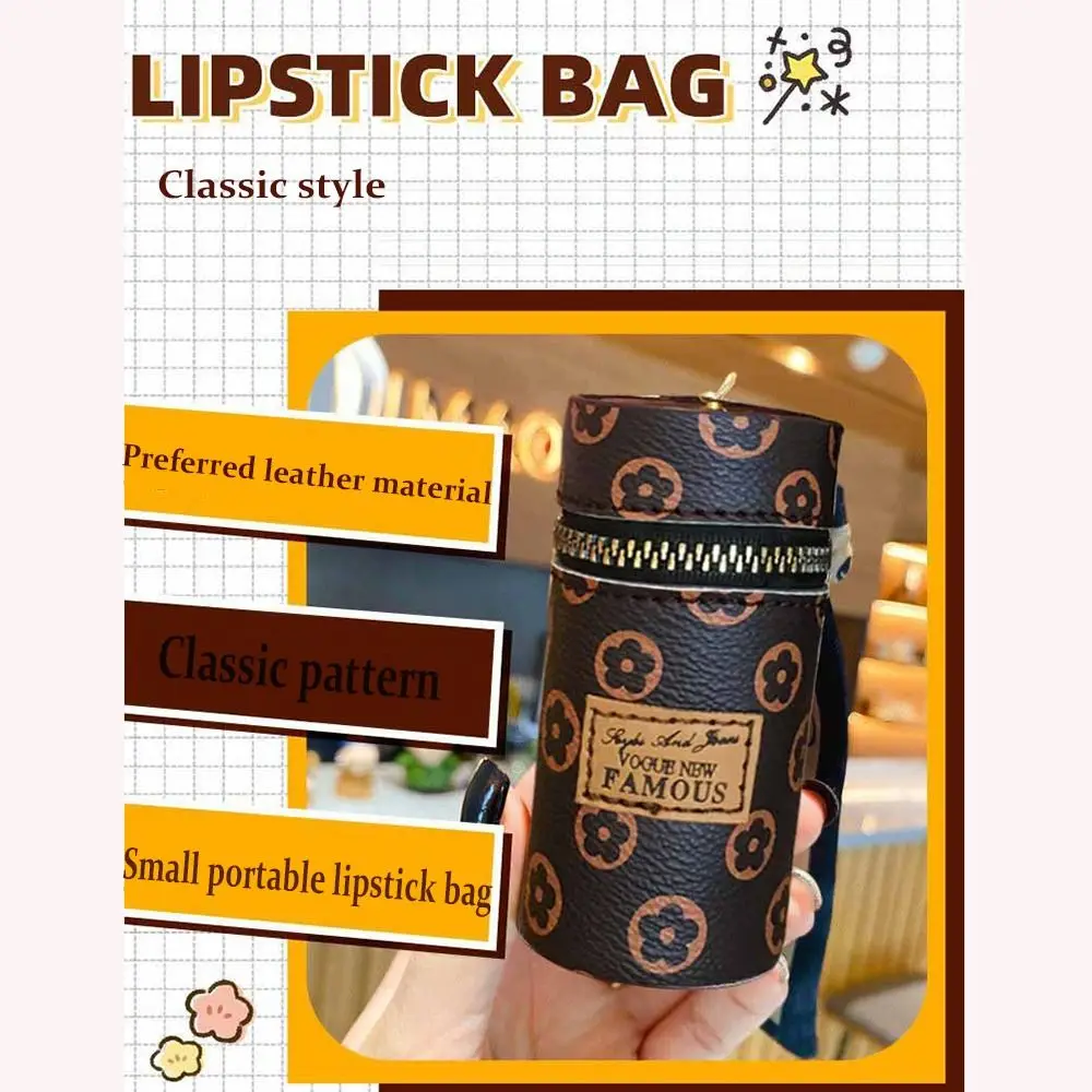 Bucket Lipstick Organizer Fashion Mini Purse PVC Lipstick Holder Luxury Leather Perfume Lipstick Case Keychain Keychain