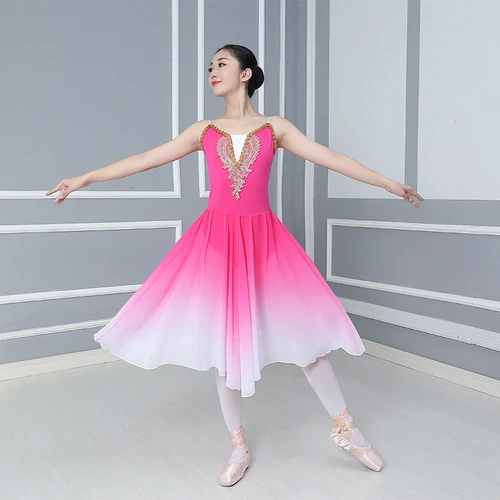 Imagen 2 del producto Vestido de Ballet de gasa para niña, vestido largo de tutú de Ballet para niños y adultos, ropa de práctica de fiesta, trajes de baile modernos, tutú de bailarina para niños