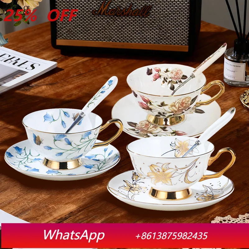 

LH light luxury bone china coffee cup set ceramic flower tea cup saucer afternoon tea high-end feeling