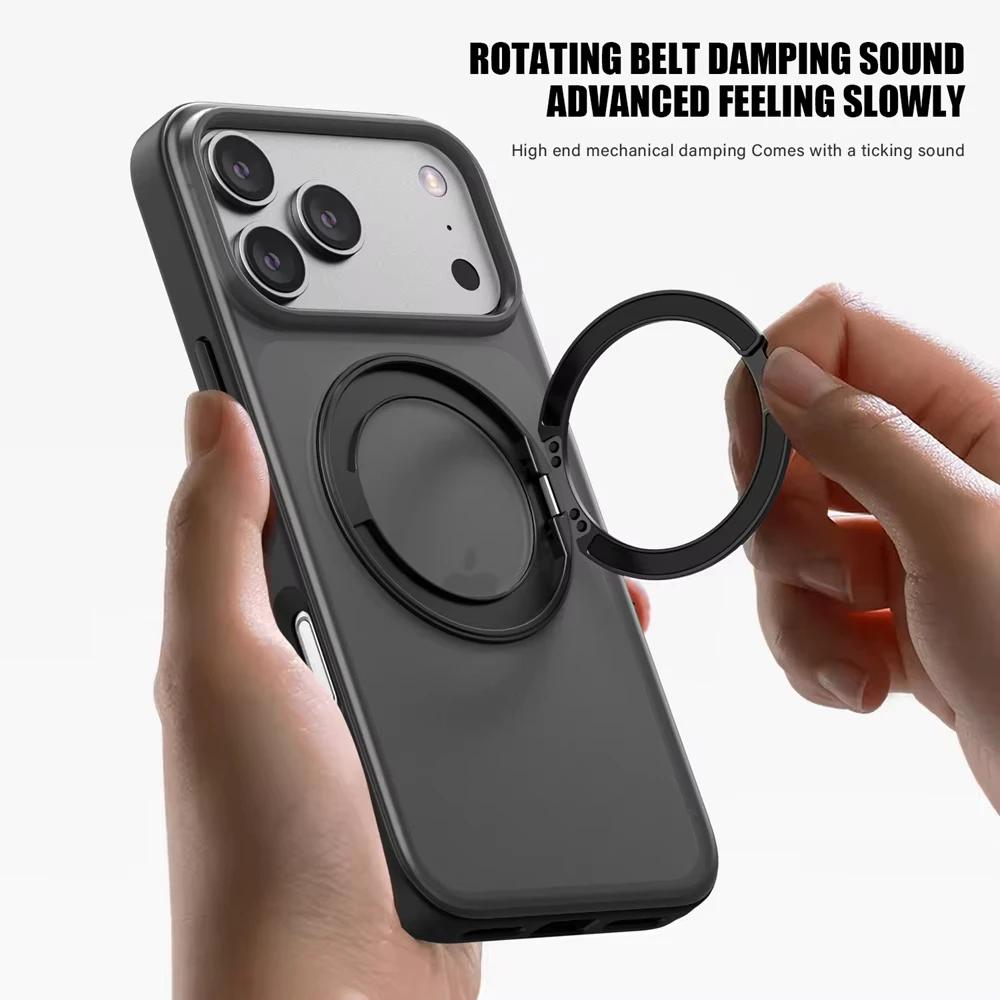 

360° Rotating Magnetic Ring Stand Case for MagSafe for iPhone 17 Pro Max 17 Air Matte Transparent Shockproof Phone Cover