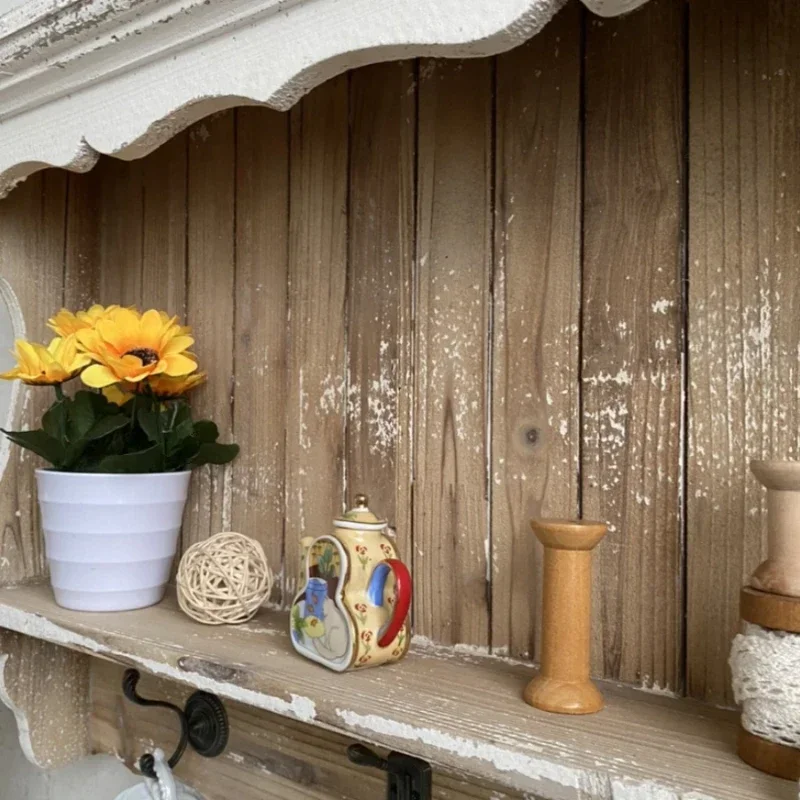 Decorative French Country Wall Shelf, White Wooden Shelf with Hooks, Rustic Home Organizer, Vintage Hooked Wall Shelf