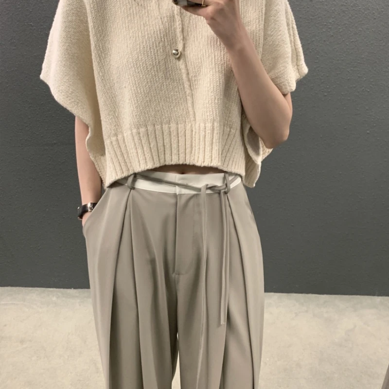 High-End Sense Chic round Neck Half Sleeve Crop Sweater Women Korean Series Early Spring Temperament Slimming Outer Wear Z156