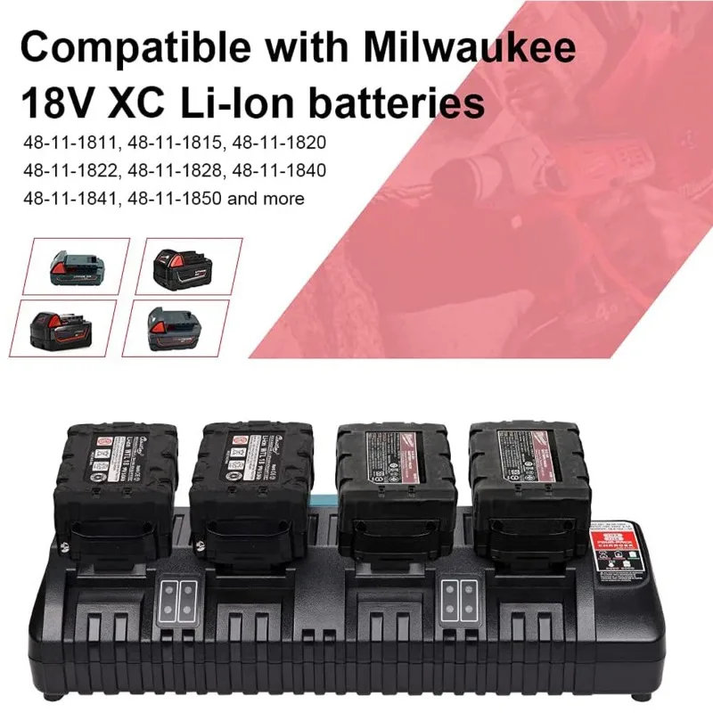 Compatible with For Milwaukee 18V Lithium Batteries Multi-port Fast Charger Lithium Batteries Charger with 2 USB Output Ports
