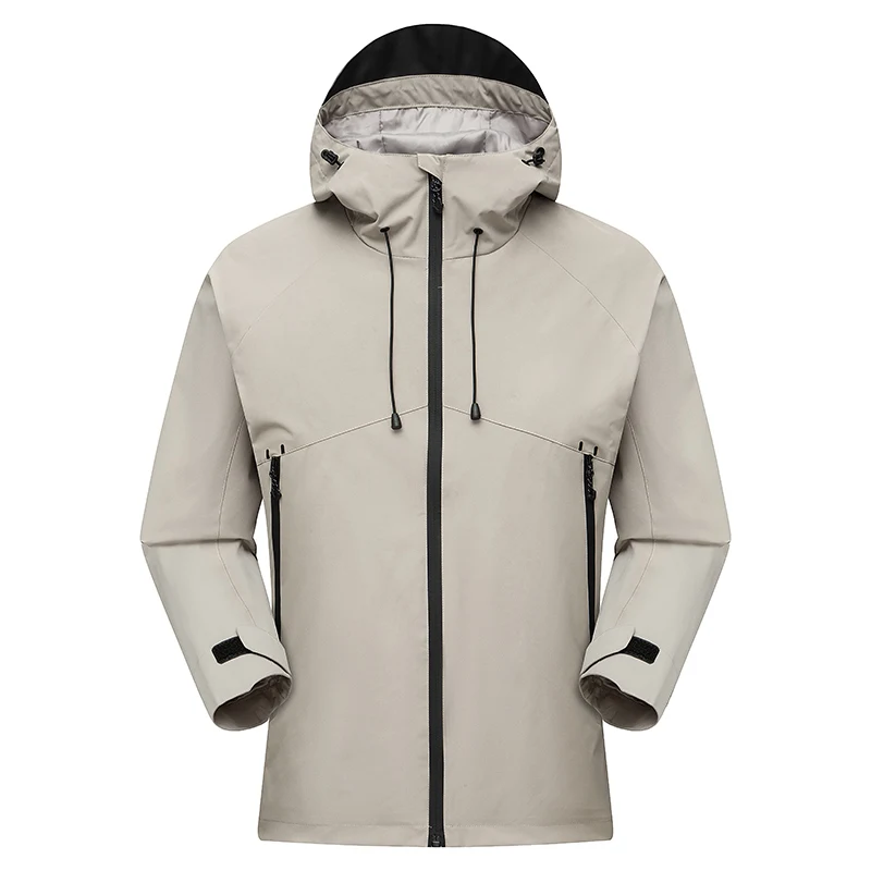 new Men Autumn Winter Outdoor Single Layer Windbreaker Solid Hooded Hiking Jackets male Windproof Waterproof Outdoor Sport Coats