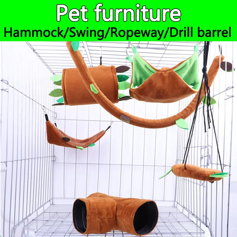 Reptile Furniture Plumbing Cableway Swing For Small Pets Plush Toys Hamster Dutch Pig Lizard Hammock Chameleon Pet Accessories