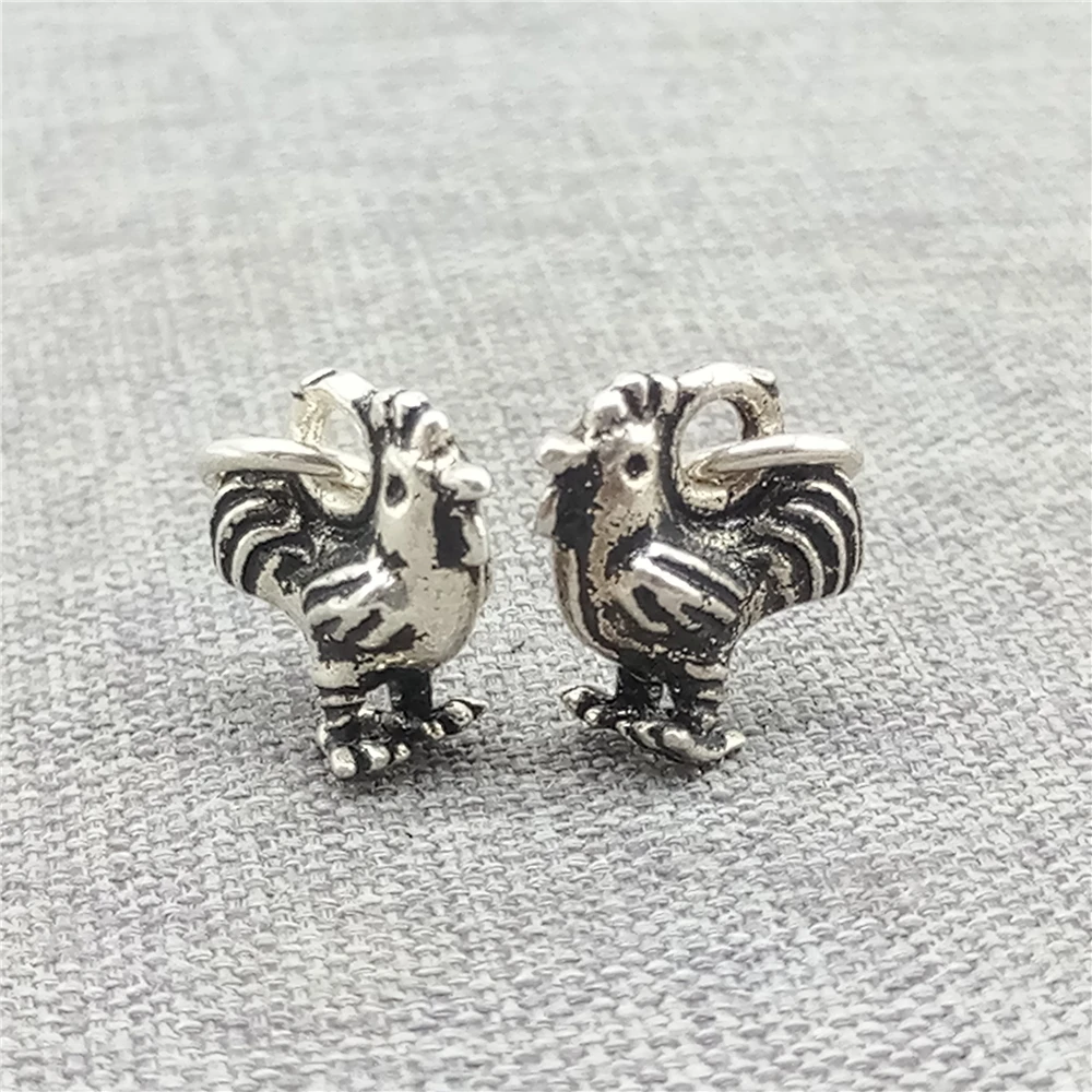 4pcs of 925 Sterling Silver Small Chicken Rooster Charms 2-sided for Bracelet