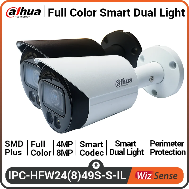 Dahua WizSense 4MP 8MP Full Color Camera Outdoor 4K  POE Security Cam With Mic Smart IR Warm Light HFW2849S-S-IL HFW2449S-S-IL