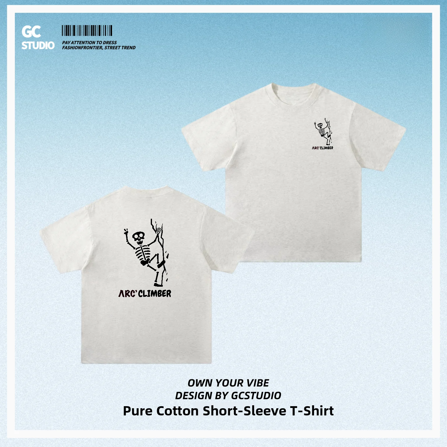 Loose Fit Pure Cotton Short Sleeve T-Shirt Climbing Theme Unisex Summer Top Breathable Comfortable Printed round Neck Tee