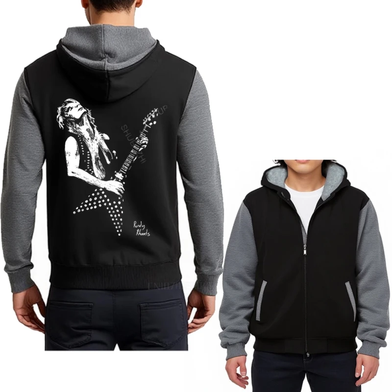 القطن العديد من الألوان معطف الرجال الاحترار هوديي راندي رودز الغيتار تحية أكبر حجم أوم العلامة التجارية مضحك طباعة عادية