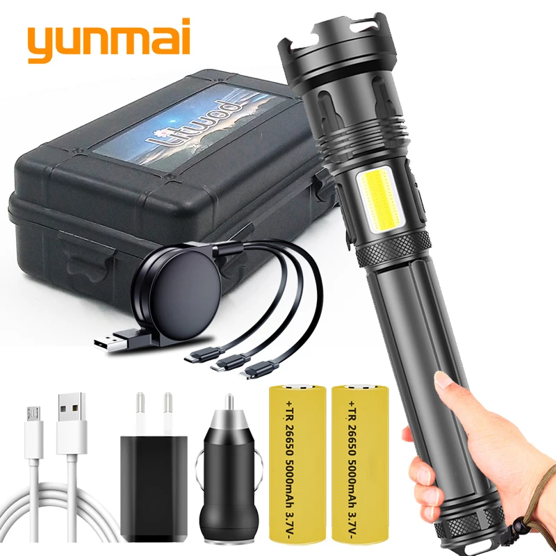 

Powerful XHP160 16-core Led Flashlight Powerbank Torch Usb Rechargeable 18650 or 26650 Battery Zoomable Aluminum Lantern