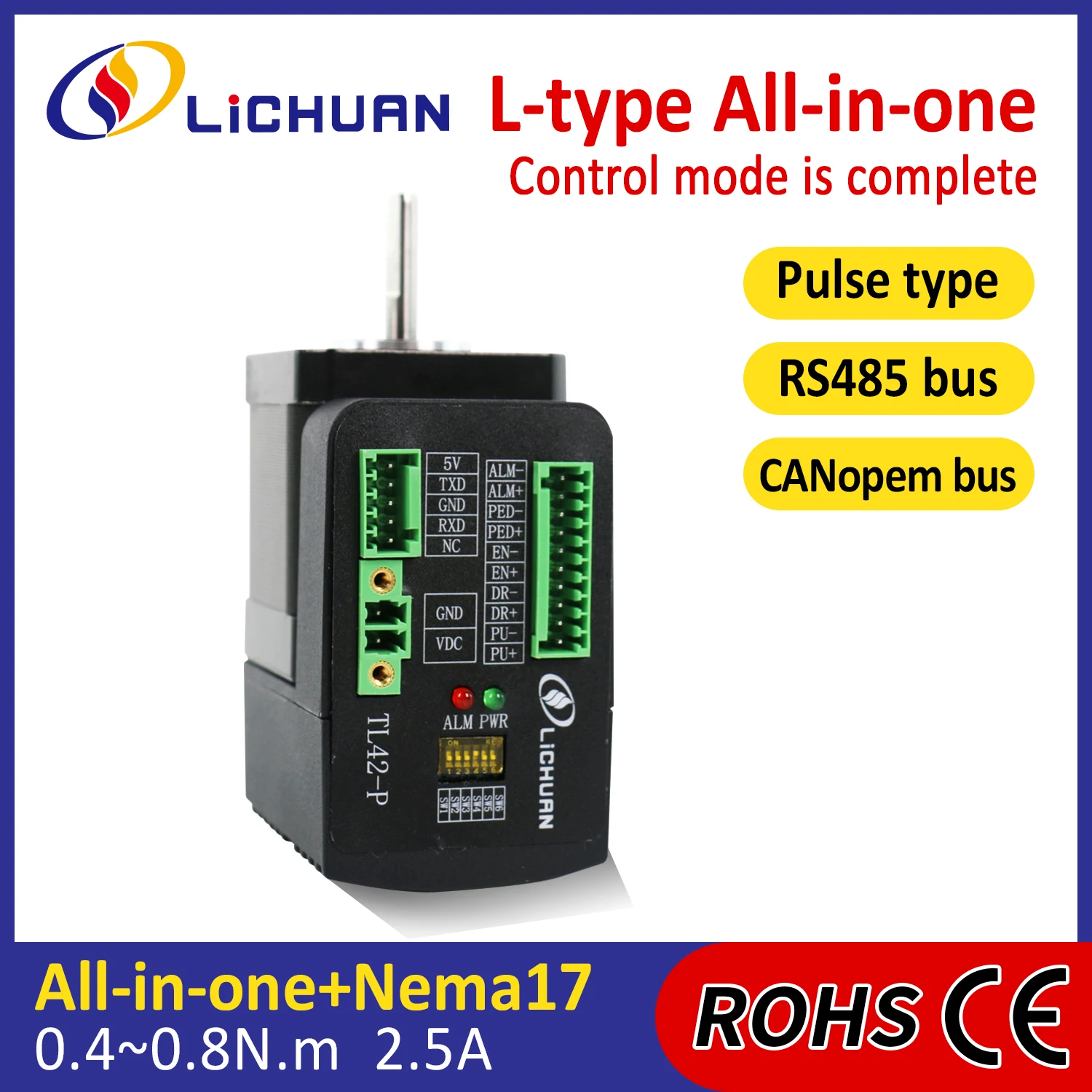 

Lichuan 2Phase Nema17 Integrated Stepper Motor 24V 2.5A 1000PPR 0.4/0.8N.m ClosedLoop Integrated Stepper Motors Driver for Robot