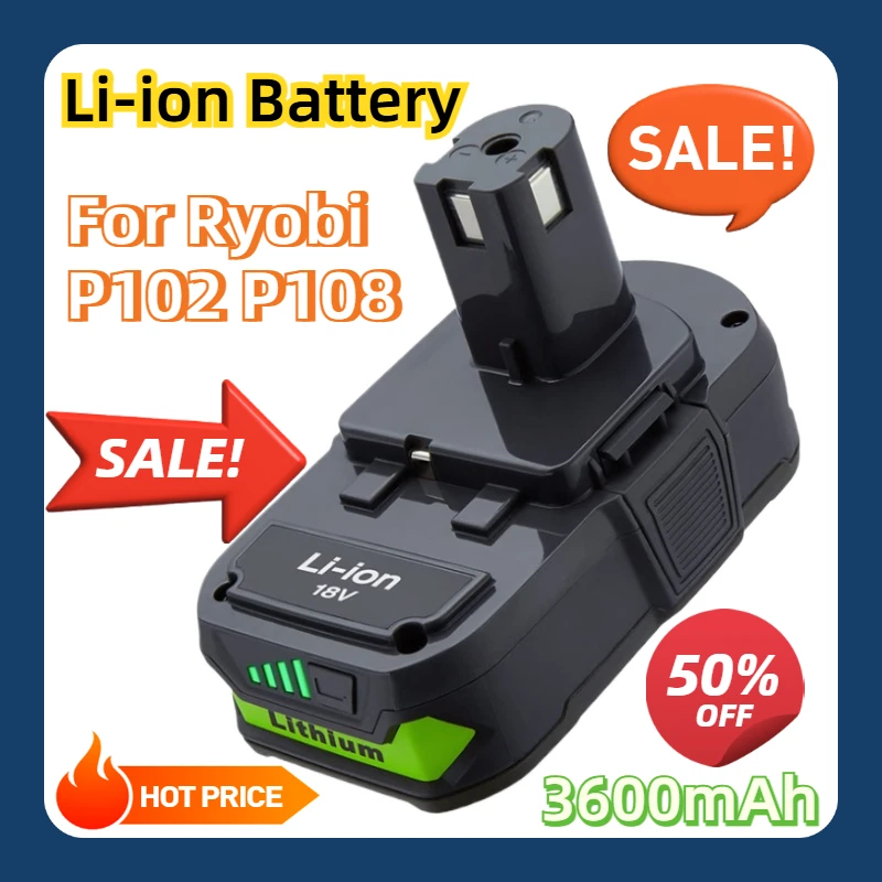 

Replacement P108 Li-ion Battery for Ryobi 18V 3600mAh P102 Battery