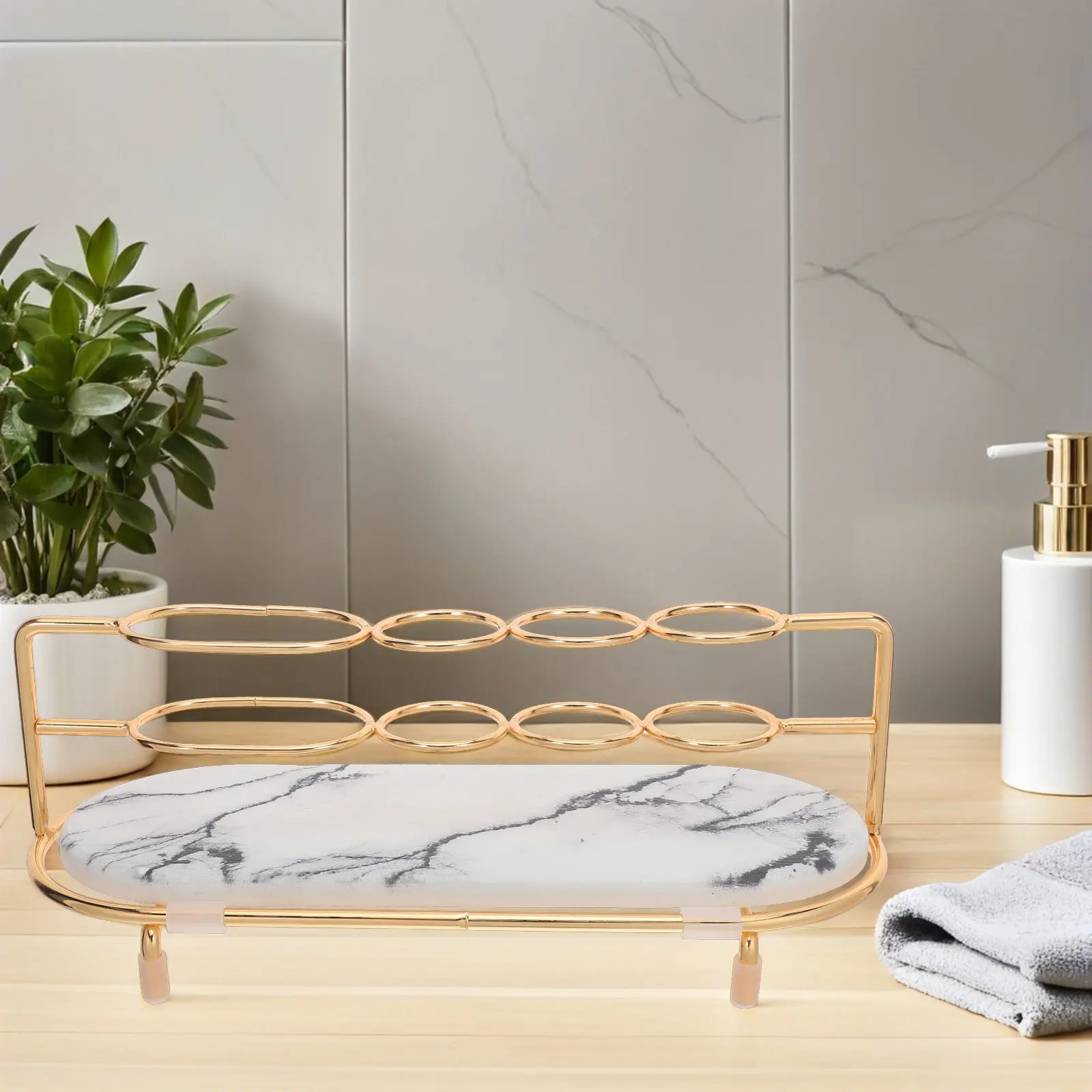 

Freestanding Toothbrush Holder Stand with Diatomite Base and Marbling Iron Design for Bathroom Countertop Sink Vanity Quick