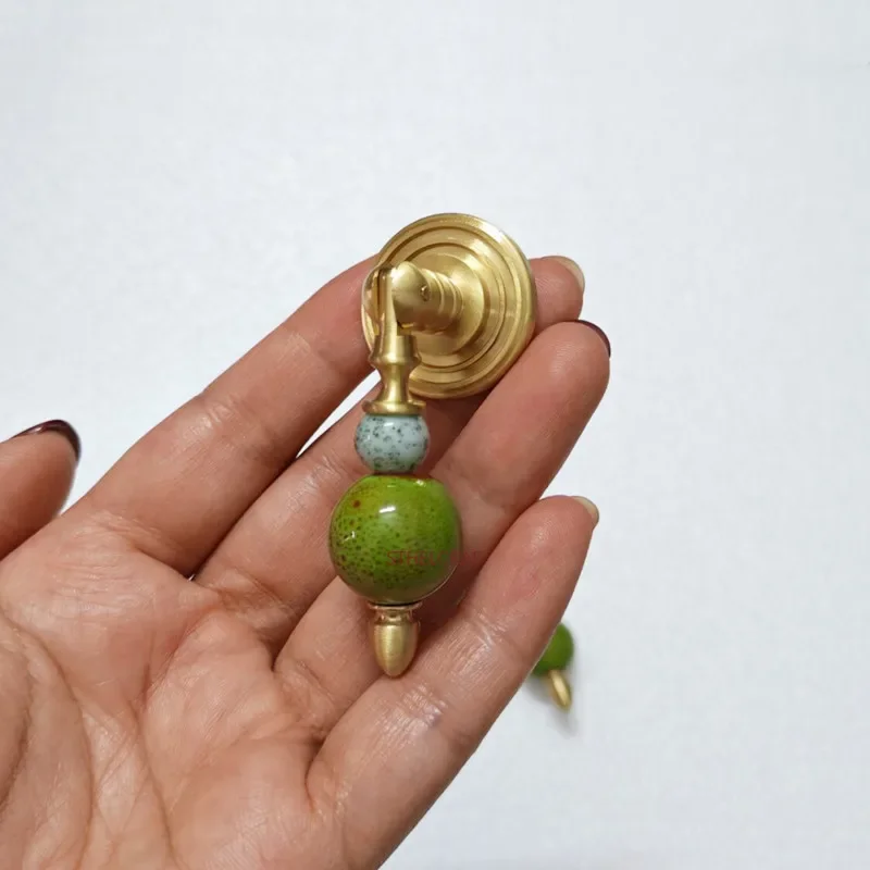2Pcs Decorative Brass Cabinet Handle Ceramic Ball Decor Furniture Handle Kitchen Bathroom Hardware Wardrobe Drawer Knobs
