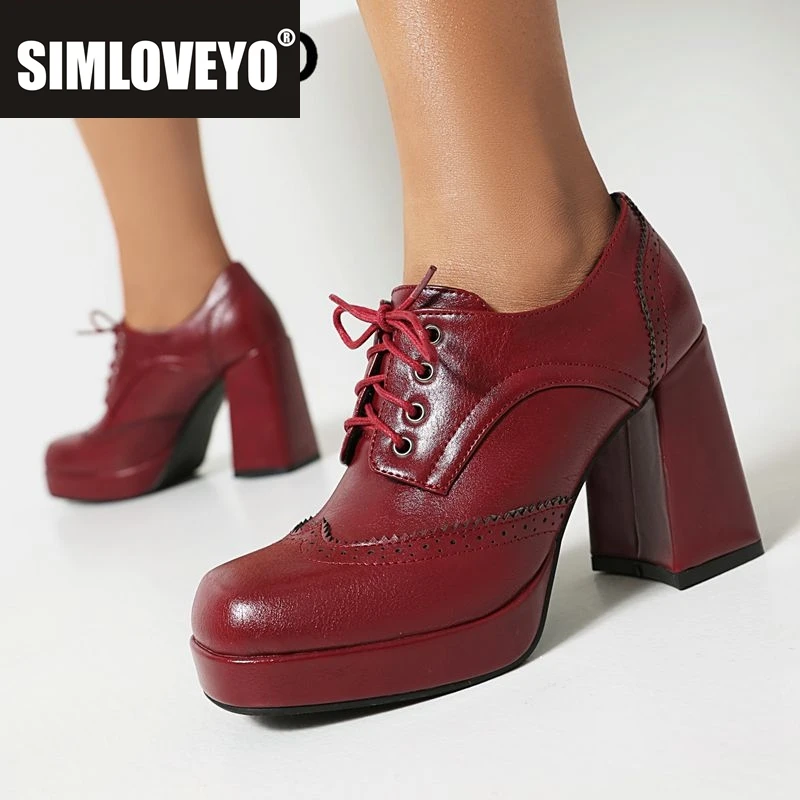 

SIMLOVEYO Брендовые женские туфли-лодочки с квадратным носком на массивном каблуке 9,5 см, платформа 2 см, шнуровка, большой размер 42 43 Элегантная повседневная женская обувь в стиле ретро