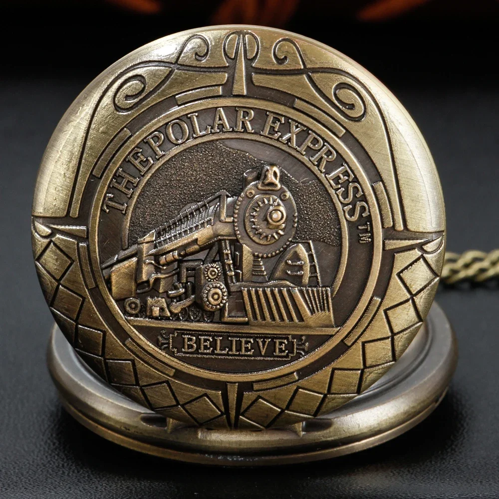 Antique Bronze Railway Train Trade Retro Steampunk Quartz Pocket Watch Pendant Necklace Men's and Women's Gift Accessories