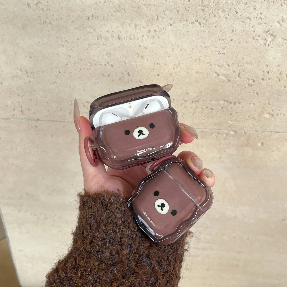 Cute Cartoon Rilakkuma Bear Earphone Case For Airpods 4 Pro 3 2 1 Wireless Bluetooth Headset Protective Cover With Keychain view 2