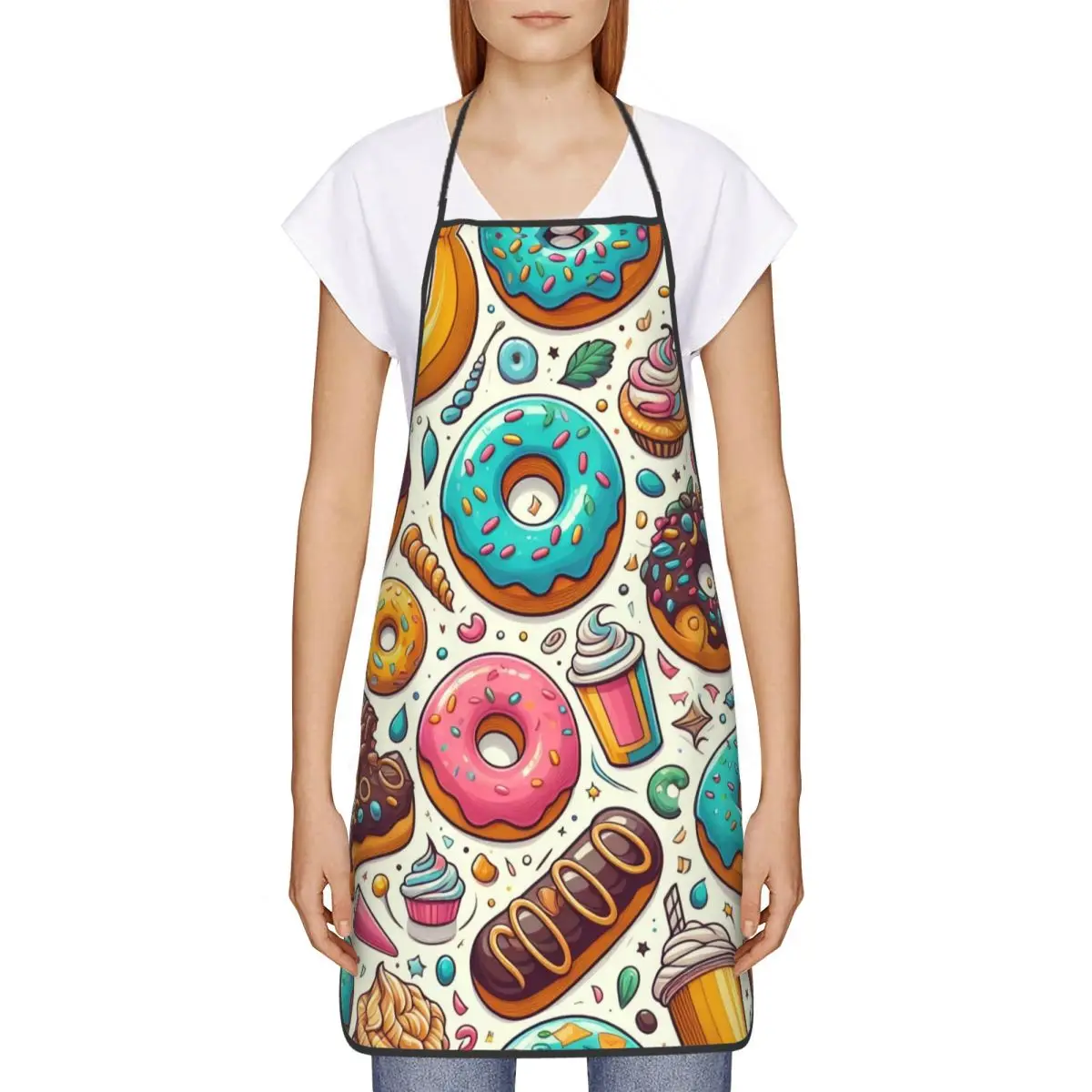 Custom Unisex Colorful Candy Donuts Kitchen Chef Cooking Baking Apron Men Women Tablier Cuisine for Gardening