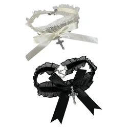 Vrouwen Kant Ruche Choker Ketting Strik Kruisen Hanger Kraag Dassen