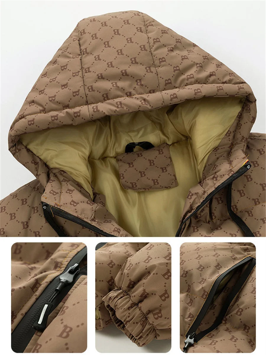 Abrigo con capucha acolchado de algodón grueso para hombre, chaqueta cálida con letras impresas, Parkas, ropa de moda, abrigo de gran tamaño, 5XL, Invierno