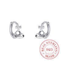 925 Sterling Silver Cute Cross Saturn Planet Hoop Earrings For Woman Christmas Gifts Piercing Jewelry Aretes De Mujer Party Gift