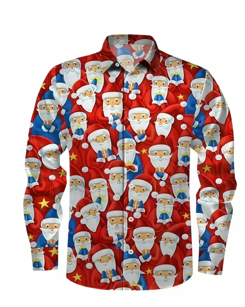 Kerstmode herenoverhemd met lange mouwen, casual en comfortabel overhemd met reversknopen en lange mouwen, kitten nieuwe herentop