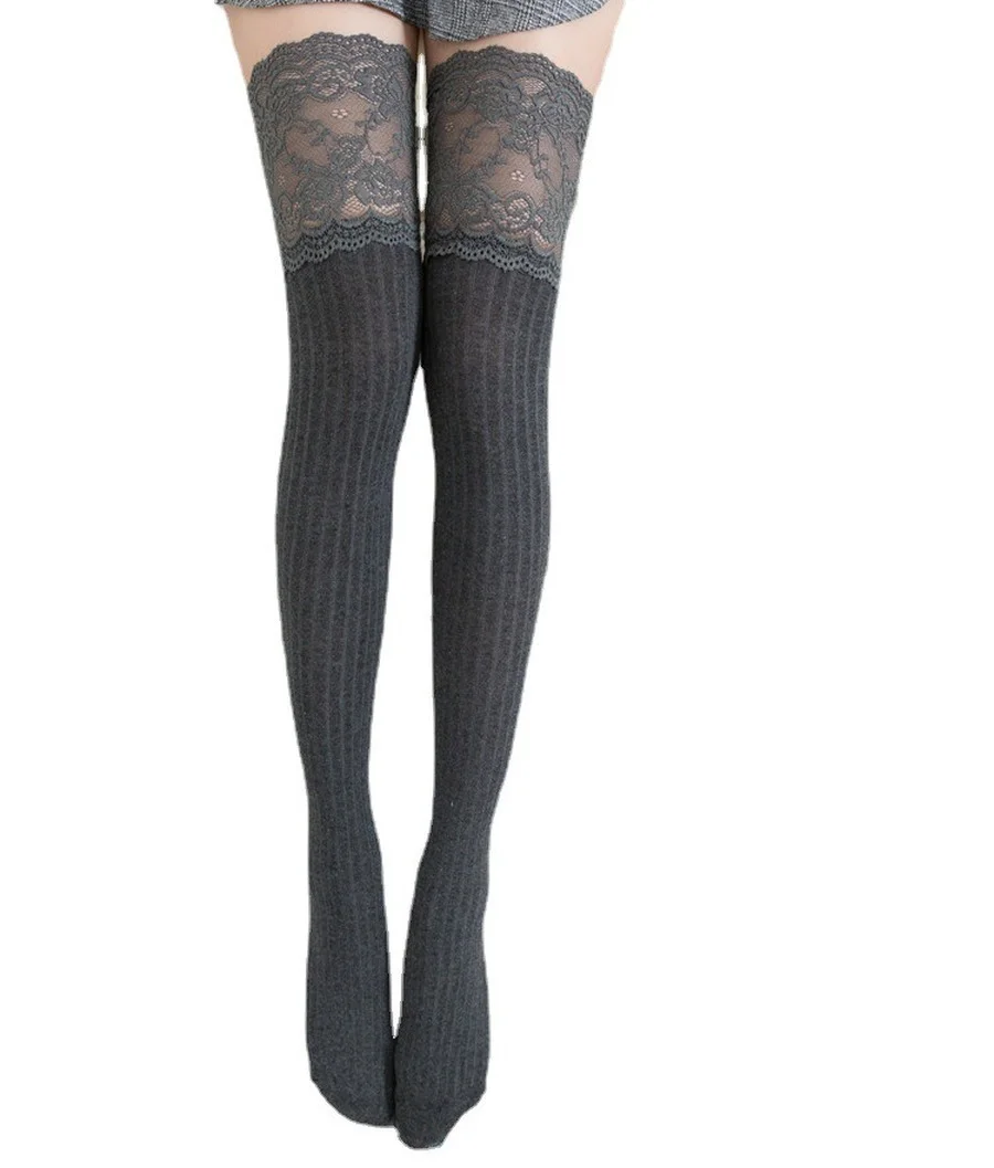 Womens Lace Stockings Warm Winter Ladies Girls Black White Long Thigh High Socks Over Above Knee Knitting cotton Socks 2025 New