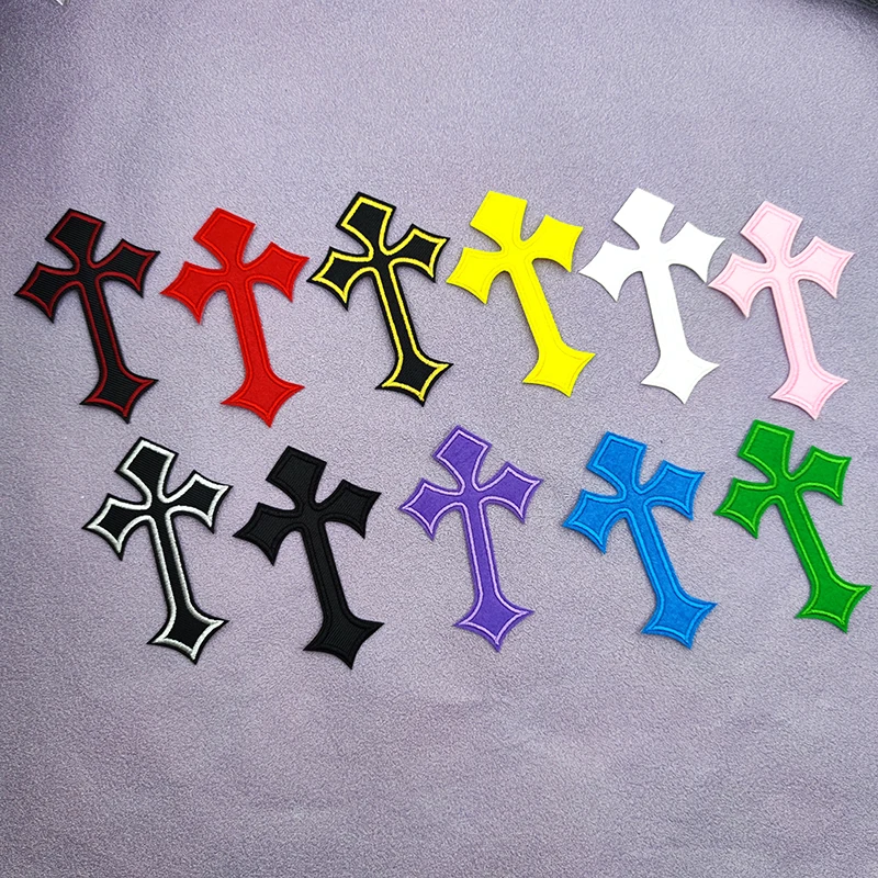 10Pcs Bible Colored Cross Emblem Mixed Colors Embroidered Patches Cartoon Colorful Patches For Clothing Motif Applique