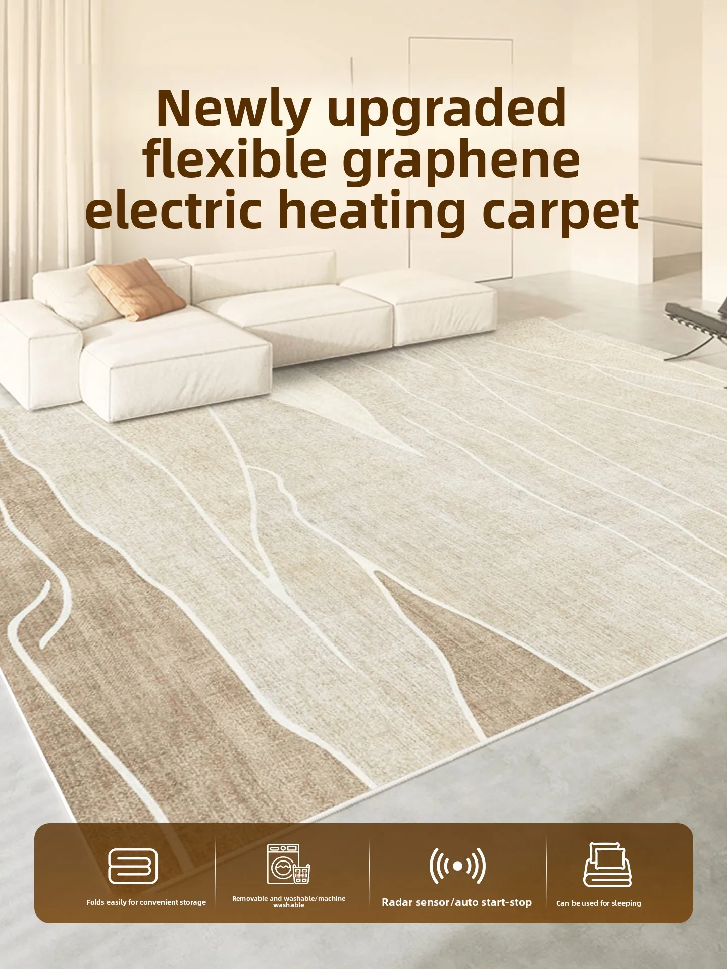 

Foldable and washable electric heating carpet, new type of heated carpet for home use, living room, graphene floor heating mat