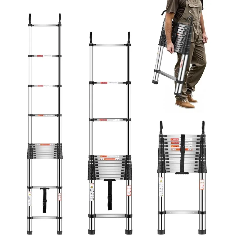 

VEVOR Telescoping Ladder, 16.5ft Stainless Steel Lightweight Extension Ladder, Multi-Button Retraction Collapsible Ladders
