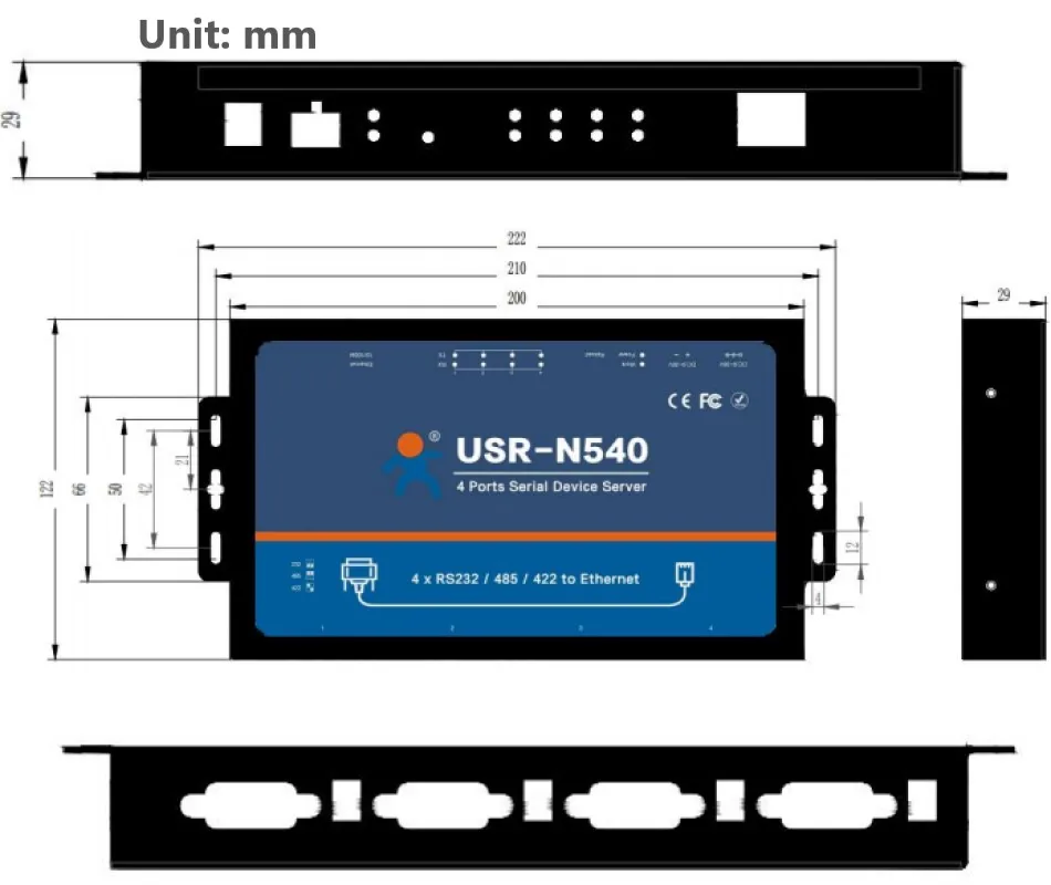 Modbus RTU para servidor TCP para automação industrial, 4 portas seriais, RS232, RS485, RS422, Ethernet, dispositivo de conversor IP, USR-N540