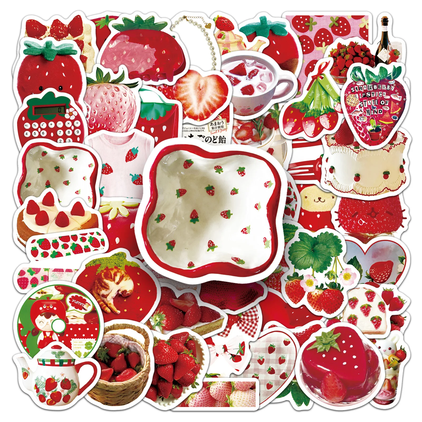 

50Pcs Cute Strawberry series Cartoon Cute Waterproof Sticker Skateboarding Retro home decal Sticker